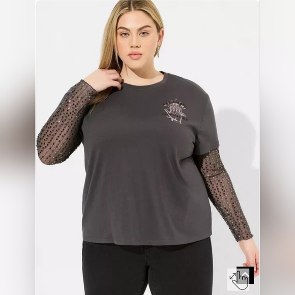torrid Tops - Torrid Black Graphic Tee with Sequin Sleeves